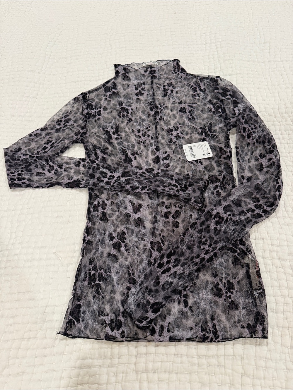 Free People Sheer Leopard Print Long Sleeve Tank - Black & Gray